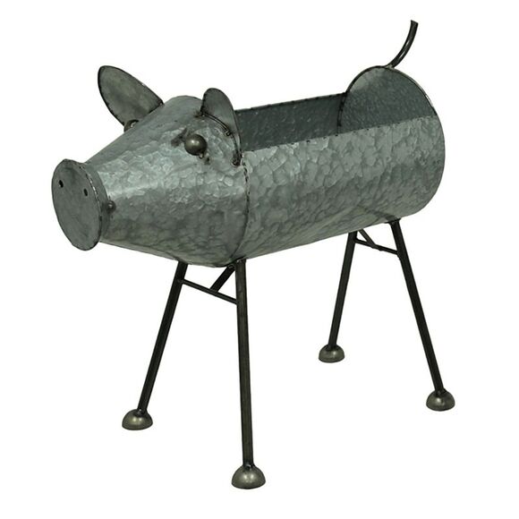 Galvanized Metal Set of 2 Indoor/Outdoor Pig Planter Sculptures - Picture 3 of 3